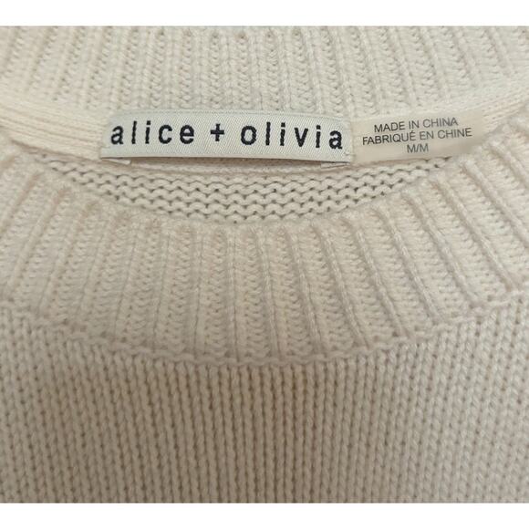 Alice + Olivia Cream Floral Embroidered Sweater Cotton Wool Blend Puff Sleeve M - Picture 5 of 6
